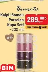 BENANTE KALPLİ STANDLI PORSELEN KUPA SETİ ~200 ML